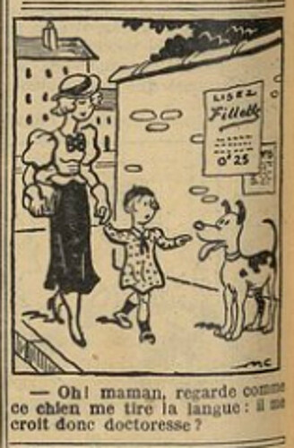Fillette 1936 - n°1490 - page 6 - Oh ! maman regarde comme ce chien me tire la langue - 11 octobre 1936