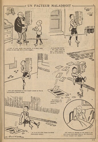 Pierrot 1926 - n°6 - page 5 - Un facteur maladroit - 31 janvier 1926