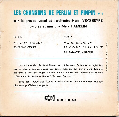 chansons de perlin 1 1965 dos