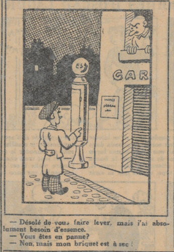 L'Epatant 1931 - n°1189 - page 15 - Désolé de vous faire lever, mais j'ai absuolument besoin d'essence - 14 mai 1931
