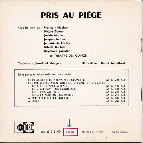 disque Pris au piège 1962 (3) dos + date