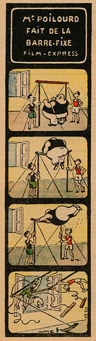 Pierrot 1935 - n°23 - page 5 - Mr POILOURD fait de la barre-fixe - Film express - 9 juin 1935