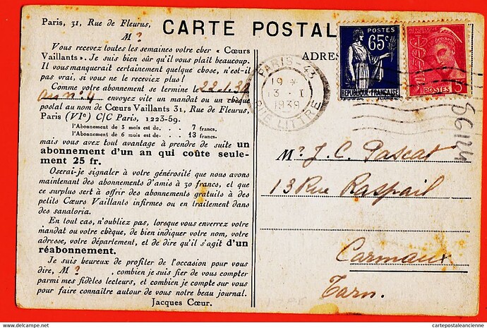 CArte postale  Coeurs Vaillants (delcampe avril 2022) - 1938 - verso