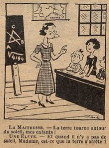 Fillette 1938 - n°1566 - page 4 - La maîtresse - La terre tourne autour du soleil, mes enfants ! - 27 mars 1938