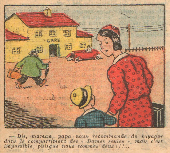 Almanach National 1933 - 40 - vendredi 14 juillet 1933 - Dis maman papa nous recommande de voyager dans le compartiment des Dames seules