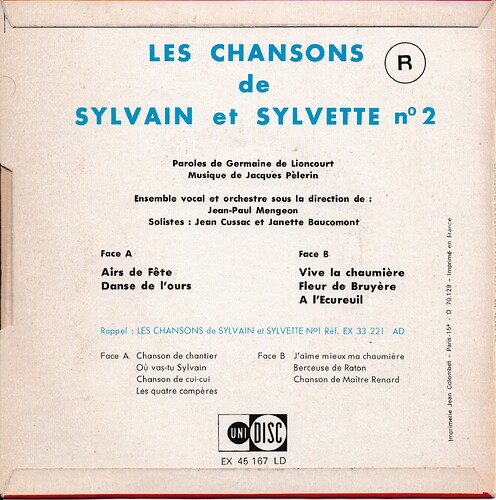 chansons de sylvain et sylvette 2 1970 verso