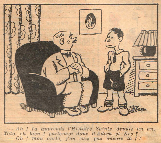 Almanach National 1933 - 18 - mercredi 29 mars 1933 - Ah tu apprends l'Histoire Sainte depuis un an Toto