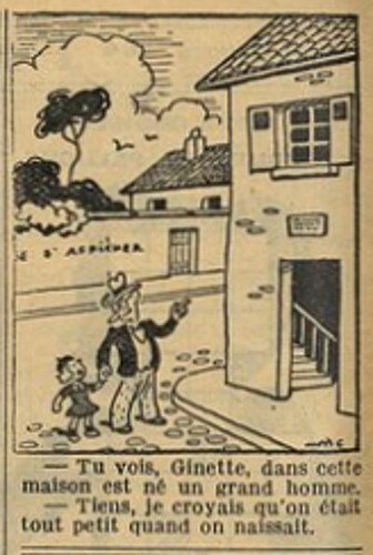 Fillette 1936 - n°1485 - page 14 - Tu vois Ginette dans cette maison est un grand homme - 6 septembre 1936