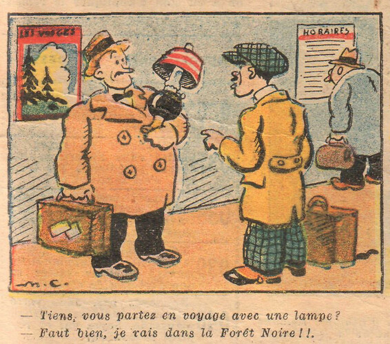 Almanach National 1933 - 6 - mardi 17 janvier 1933 - Tiens vous partez en voyage avec une lampe