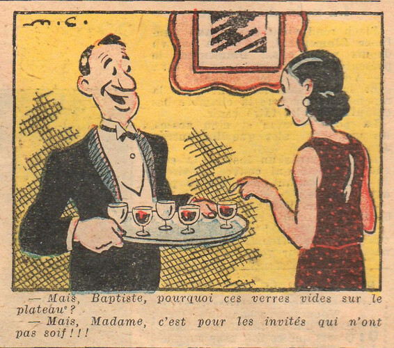 Almanach National 1933 - 47 - mardi 5 septembre 1933 - Mais Baptiste pourquoi ces verres vides sur le plateau