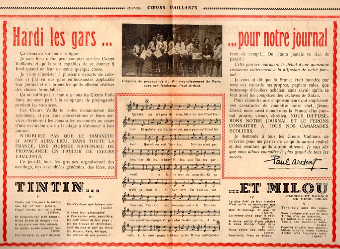Chanson de Tintin - CV 31 juillet 1938
