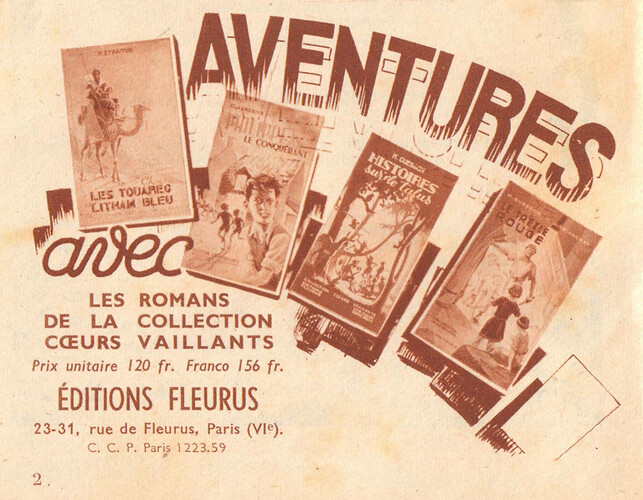 Almanach Farandole 1949 - page 2 - publicité pour la collection Coeurs Vaillants