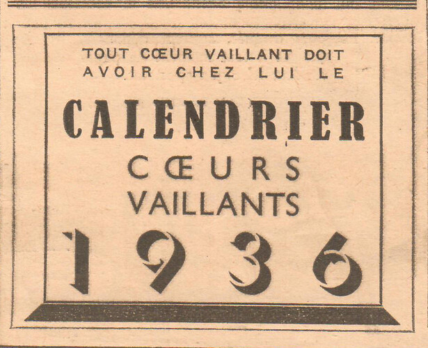 Coeurs Vaillants 1935 - n°52 - page 2 - Calendrier Coeurs Vaillants - 29 décembre 1935