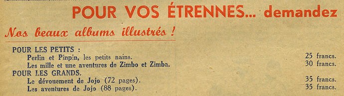 L'Enfant de Choeur 1948 - n°12 - 19 décembre 1948 - page 189 (albums de Perlin et Pinpin et de Zimbo et Zimba)