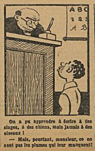 Fillette 1929 - n°1124 - page 11 - On a pu apprendre à écrire à des singes, à des chiens, mais jamais à des oiseaux - 6 octobre 1929
