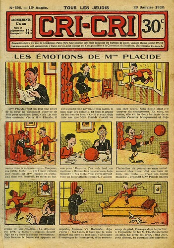 Cri-Cri 1932 - n°696 - page 1 - Les émotions de Mme Placide - 28 janvier 1932