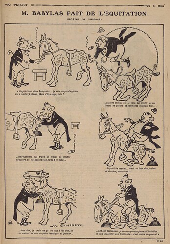 Pierrot 1926 - n°20 - page 5 - M. Babylas fait de l'équitation - 9 mai 1926
