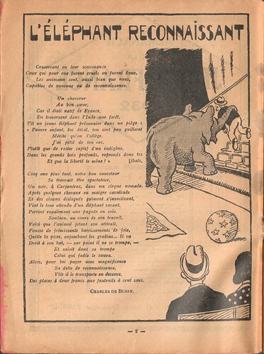 Almanach de la Jeune France 1932 - page 2 - L'éléphant reconnaissant