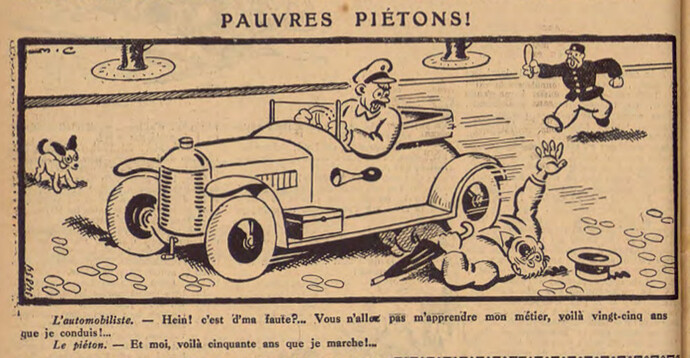 Pierrot 1931 - n°5 - page 14 - Pauvres piétons ! - 1er février 1931