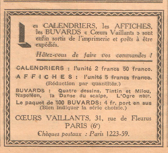 Coeurs Vaillants 1935 - n°47 - page 3 - Calendriers Affiches Buvards Coeurs Vaillants - 24 novembre 1935