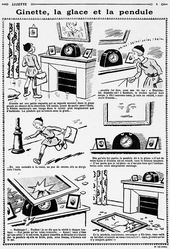 Lisette 1932 - n°48 - page 5 - Ginette,  la glace et la pendule - 27 novembre 1932