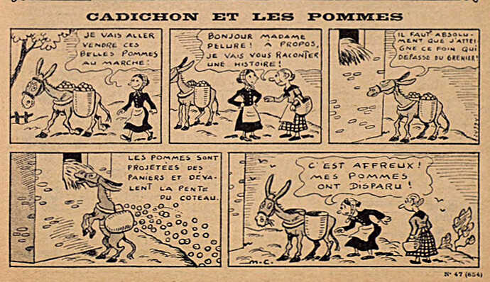 Lisette 1937 - n°47 - page 13 - Cadichon et les pommes - 21 novembre 1937