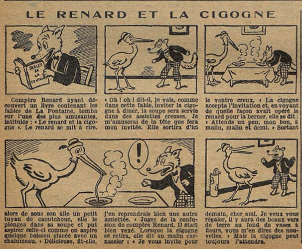 Fillette 1935 - n°1418 - page 6 - Le renard et la cigogne - 26 mai 1935