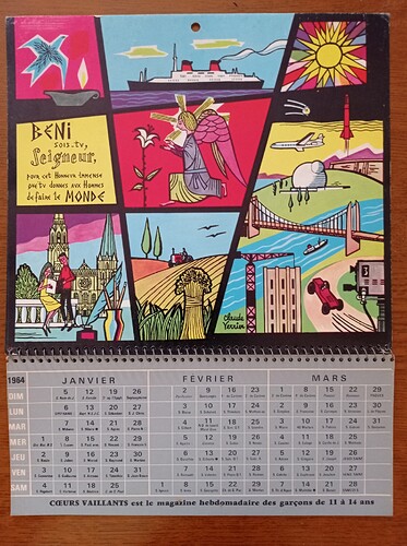 calendrier Cœurs Vaillants 1964