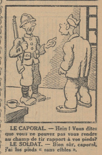 L'Epatant 1931 - n°1208 - page 11 - Hein ! Vous dites que vous ne pouvez pas vous rendre au champ de tir rapport à vos pieds - 24 septembre 1931