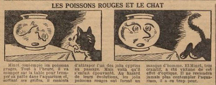 Fillette 1934 - n°1356 - page 12 - Les poissons rouges et le chat - 18 mars 1934