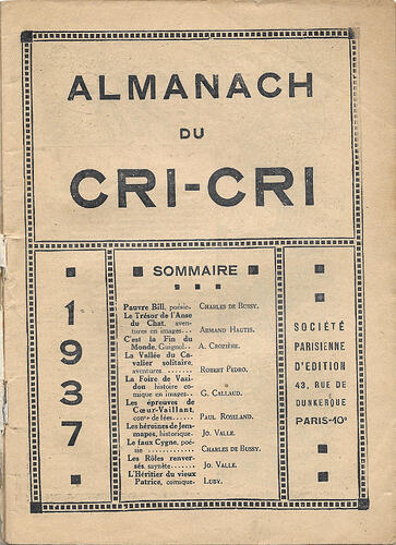 Almanach du Cri-Cri 1937 - page 1 - Sommaire