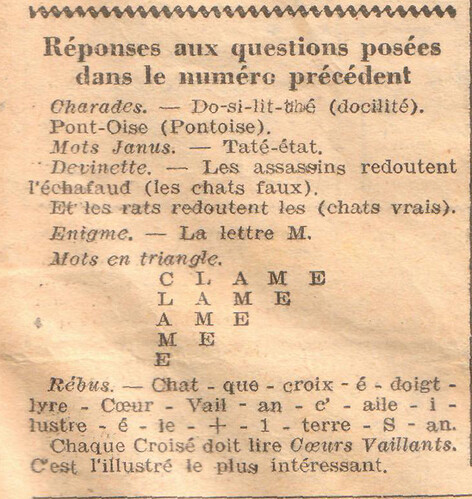 Coeurs Vaillants 1934 - n°4 - page 7 - Réponses aux questions posées dans le n° précédent - 21 janvier 1934