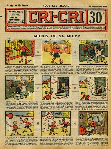 Cri-Cri 1933 - n°781 - page 1 - Lucien et sa loupe - 14 septembre 1933