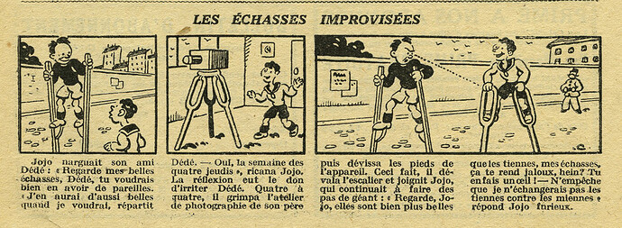 Cri-Cri 1930 - n°598 - page 13 - Les échasses improvisées - 13 mars 1930