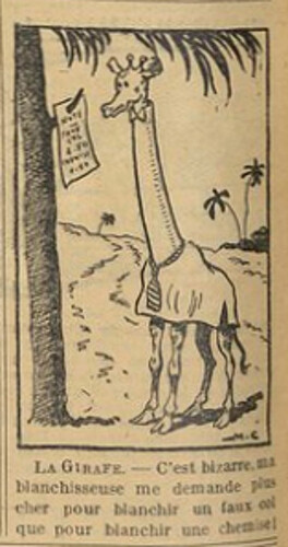 Fillette 1935 - n°1449 - page 4 - La girafe - c'est bizarre. Ma blanchisseuses me demande plus pour blanchir un faux col - 29 décembre 1935