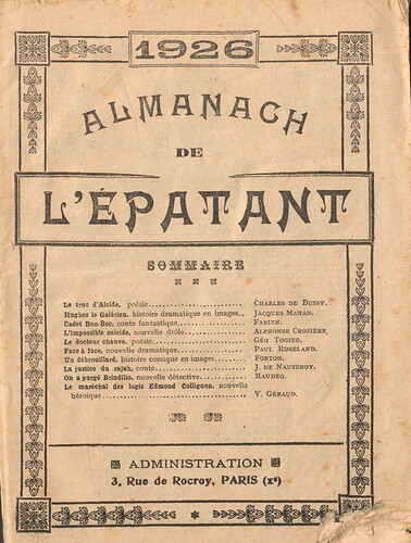 Almanach de L'Epatant 1926 - sommaire
