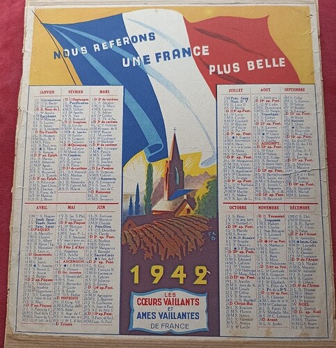 calendrier 1942 CV-AV
