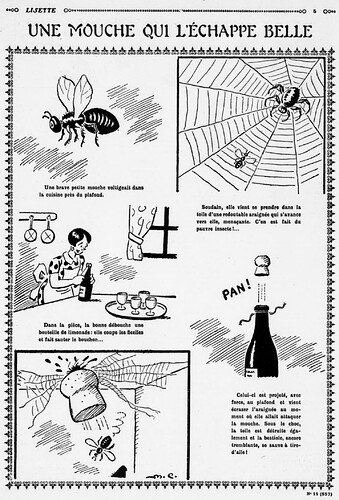 Lisette 1932 - n°11 - page 5 - Une mouche qui l'échappe belle - 13 mars 1932