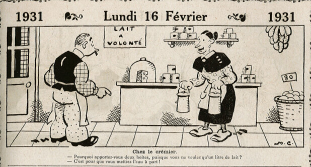 Almanach Vermot 1931 - 13 - Chez le crémier - Lundi 16 février 1931
