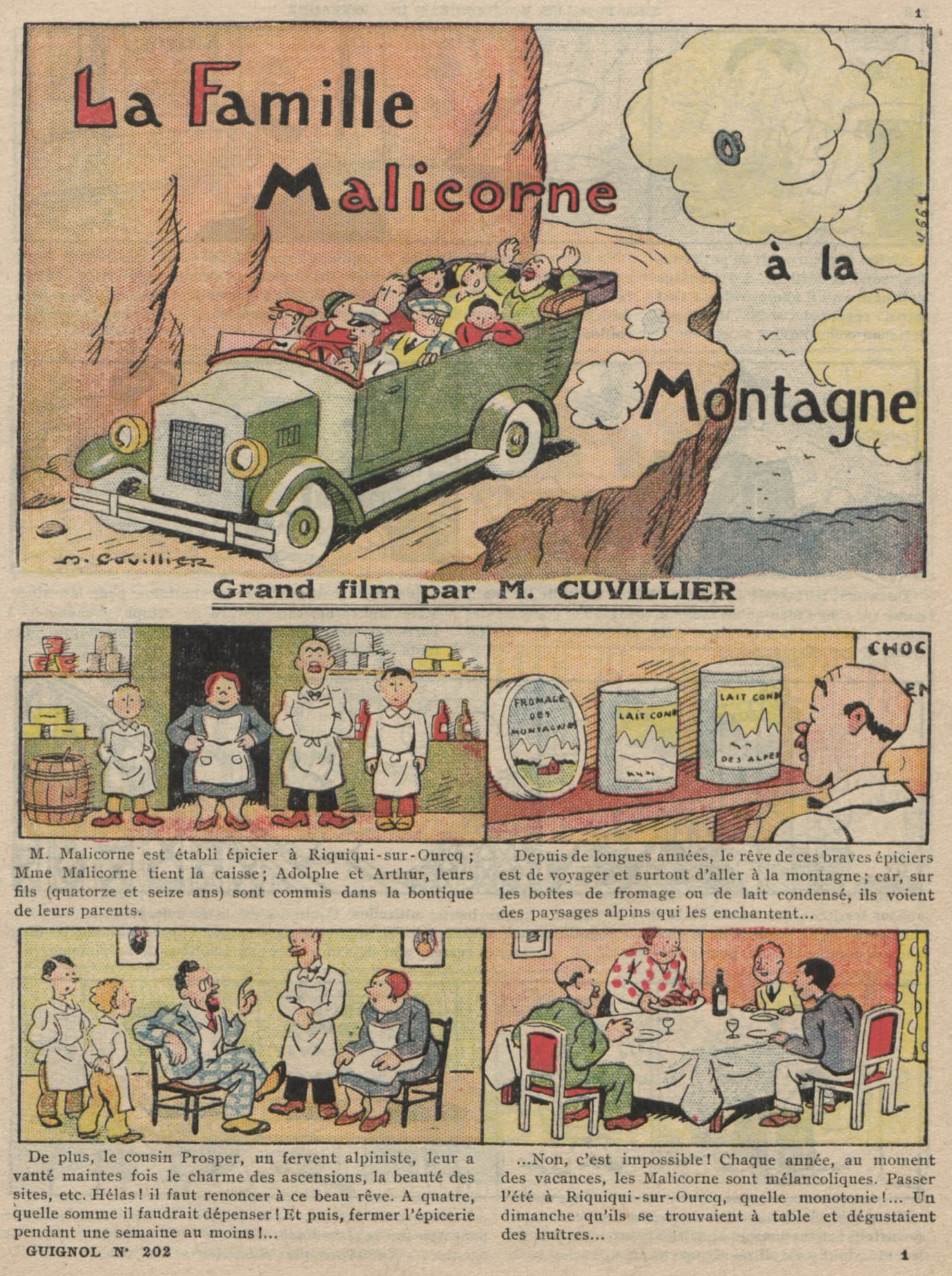 Guignol 1932 - n°202 - La famille Malicorne à la montagne - 14 août 1932 - page 1