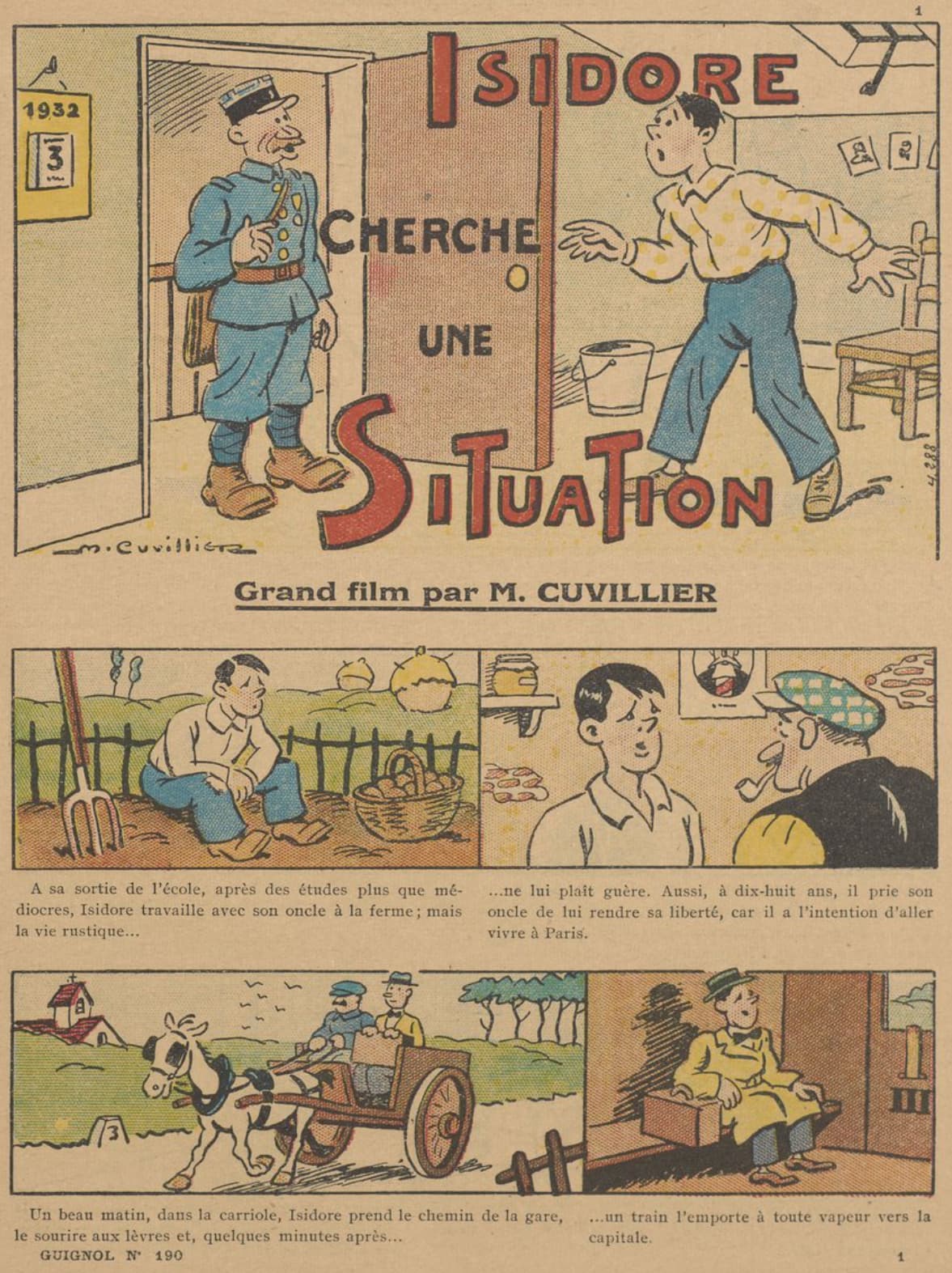 Guignol 1932 - n°190 - Isidore cherche une situation - 3 avril 1932 - page 1