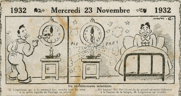 Almanach Vermot 1932 - 55 - Un réveil-matin infaillible - Mercredi 23 novembre 1932