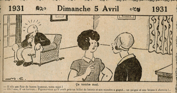 Almanach Vermot 1931 - 27 - Ca tombe mal - Dimanche 5 avril 1931