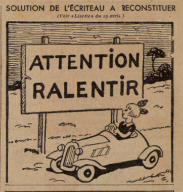 Lisette 1939 - n°20 - Solution de l'écriteau à reconstituer - 14 mai 1939 - page 15