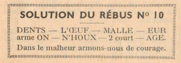 Almanach François 1939 - page 140 - Solution du rébus n°10